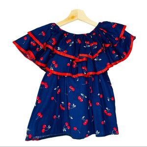 H&Y Blue Cherry Ruffle Blouse Size 2